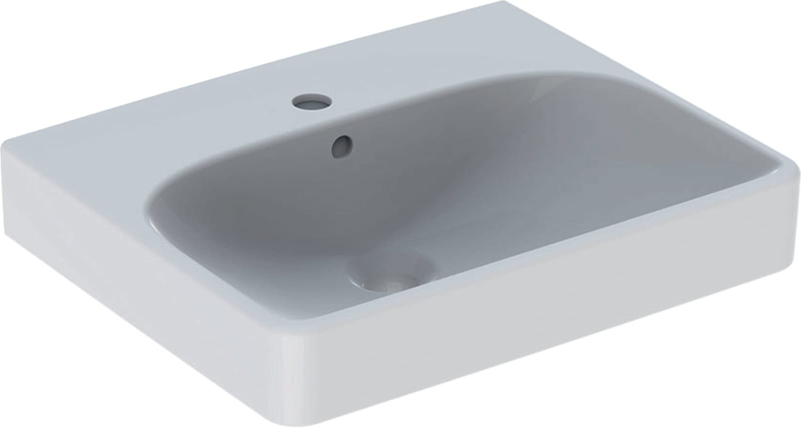 Geberit Smyle, Fontein, vierkant, 1x waskom, kraangat midden, overloop, keramiek, vuilafstotend, 500 x 410 x 160mm (BxDxH), wit