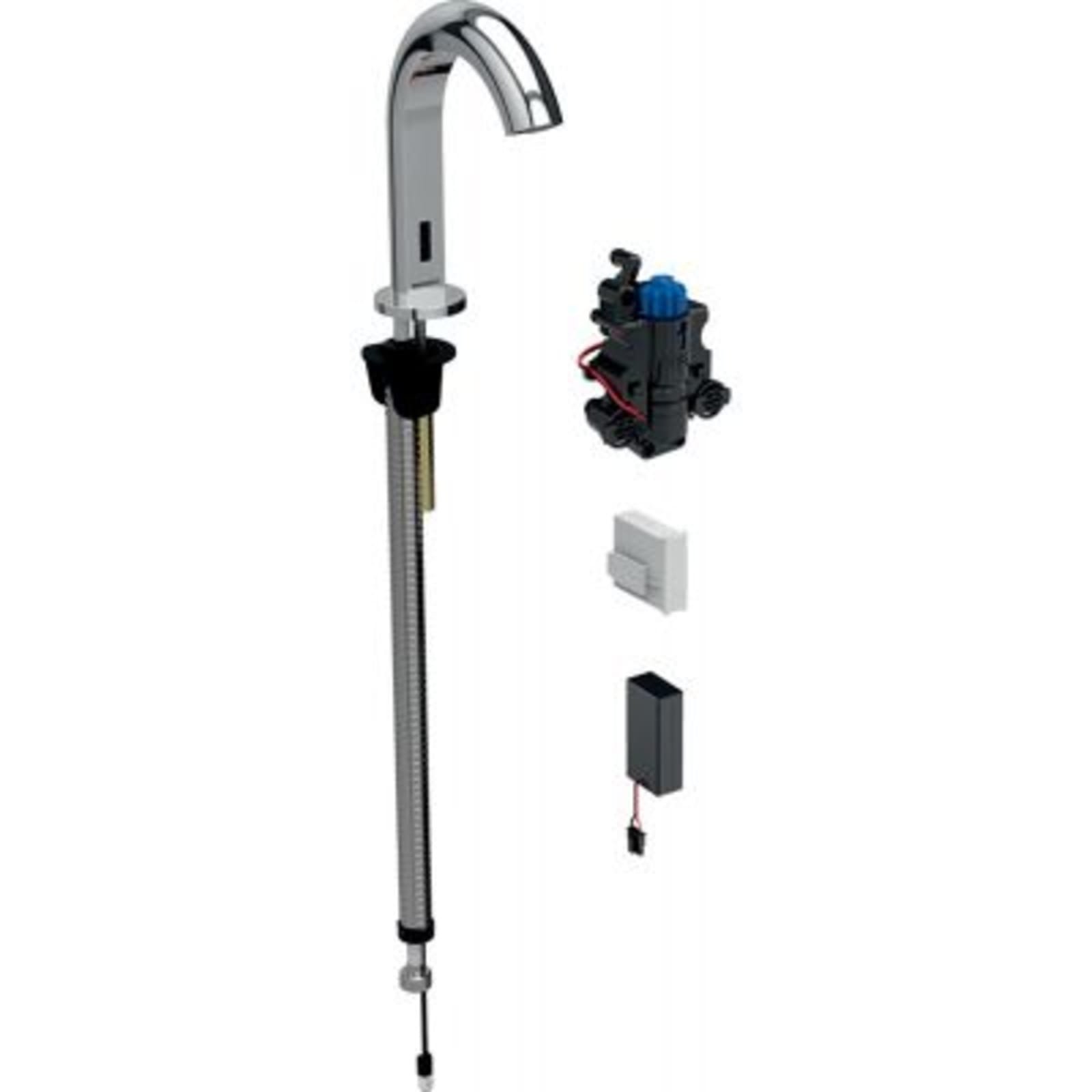 Geberit Piave wastafelkraan thermostatisch en batterijvoeding, inbouw-functiebox voor staande montage, netvoeding. Glans chroom