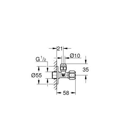 Grohe hoekstopkraan 1/2'' X 3/8'' knelkoppeling, kunststof greep.