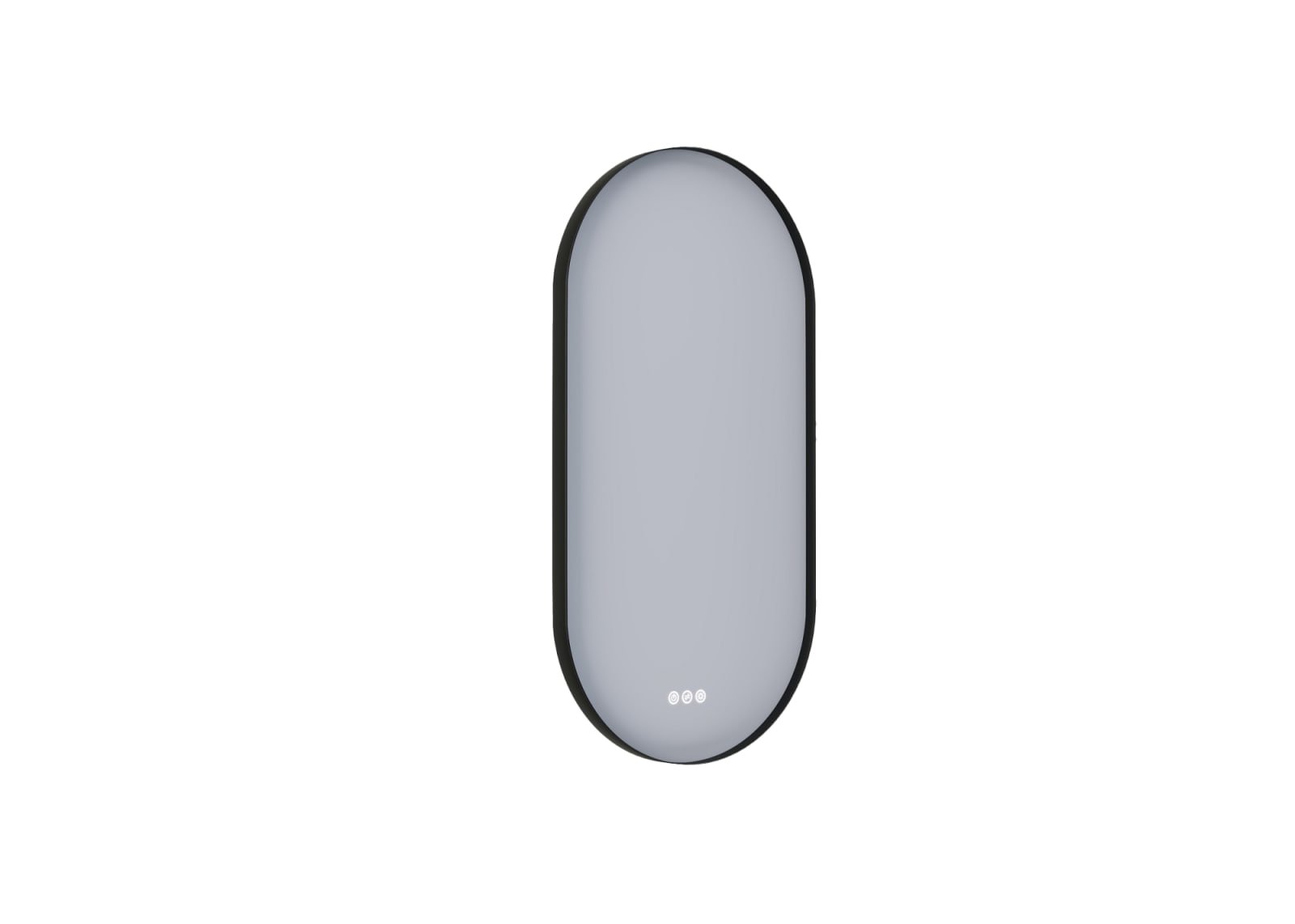 Blue Label Mette spiegel Olle, ovaal 45x90cm, touchbedi., dimmer, kleurwis. wit/warm wit, memory, spiegelverwarming, mat zwart kader