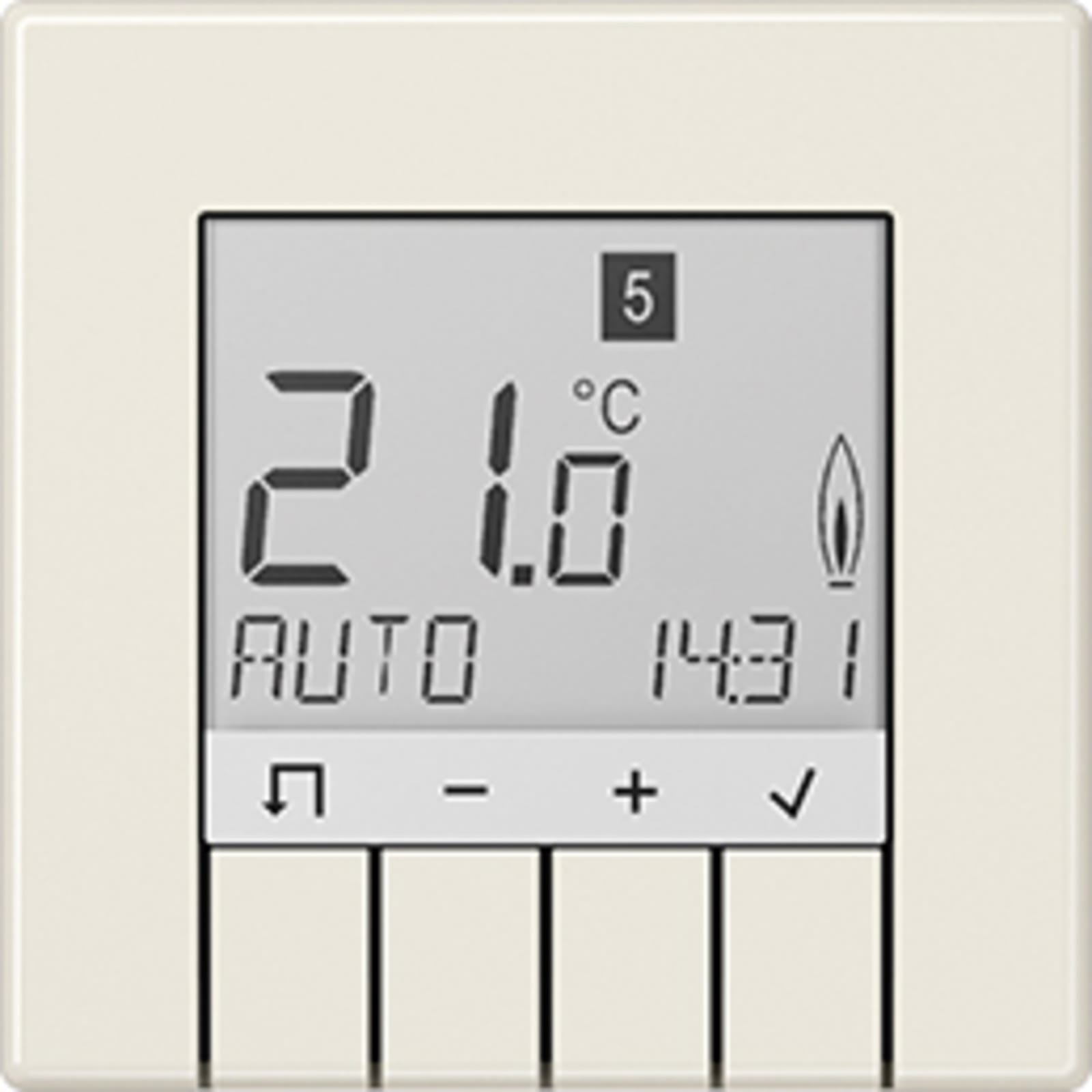 Jung LS990 ruimtethermostaat, inbouw, 2-draads, 0.01A, 230VAC, uitgangen verwarming: 1, met display, hxb 70x70mm, wit
