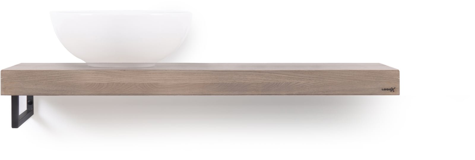 Looox Wooden Base Shelf Solo X 100 cm, eiken 'old grey' handdoekhouder links mat zwart