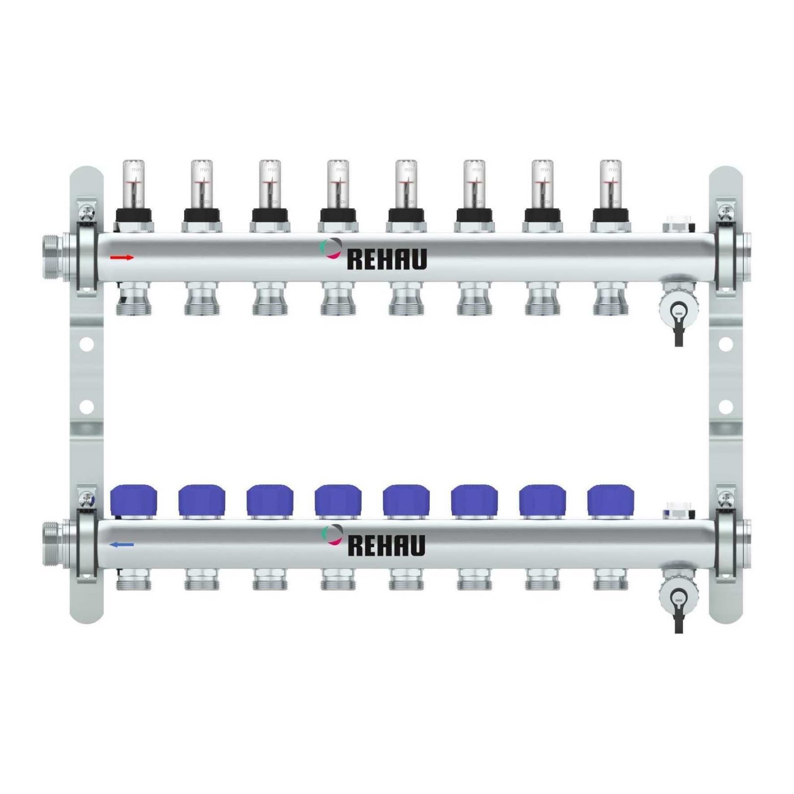 REHAU Verdeler HKV-D Easyflow RVS 8 groeps, met flow indicator min/max