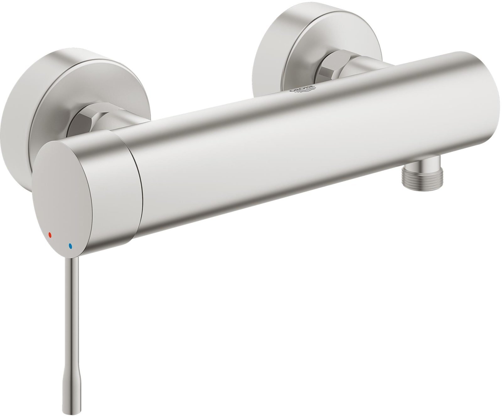 Grohe Essence New, Douchemengkraan, wand, eengreeps, 2-gats, cartouche keramisch, 150mm hartafstand, met koppelingen, supersteel (1000753051)