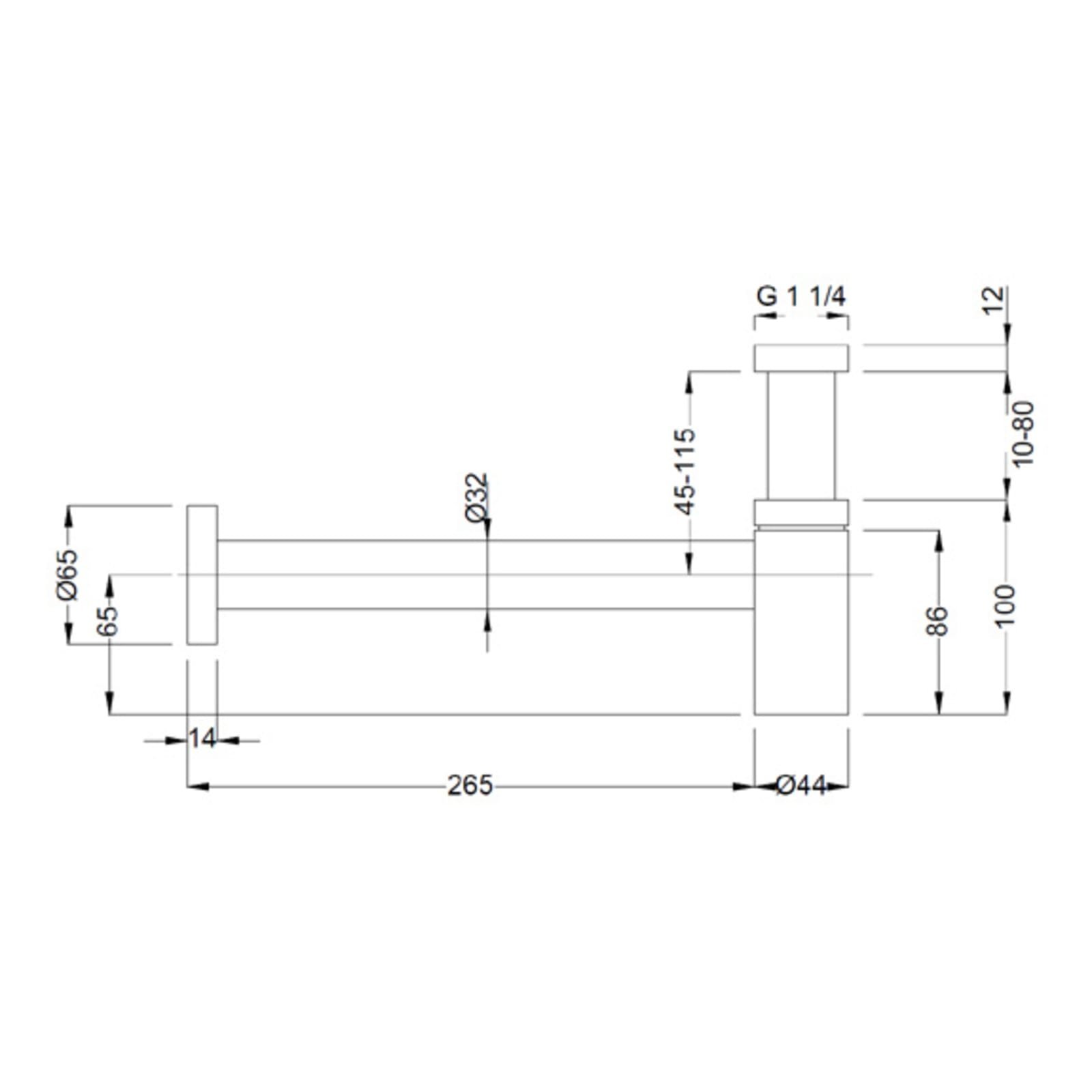 Raminex Slim bekersifon 1 1/4x32mm. Voor fontein of meubel, RVS.