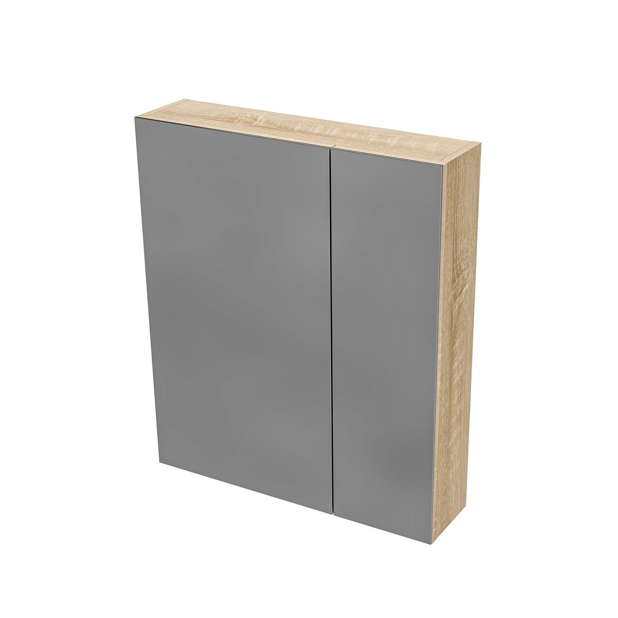 HAYAT SPIEGELKAST - 2 ASSYMETRISCHE, ENKELZIJDIGE SPIEGELDEUREN - 4 IN HOOGTE VERSTELBARE LEGPLANKEN - 60X70X15CM - EIK
