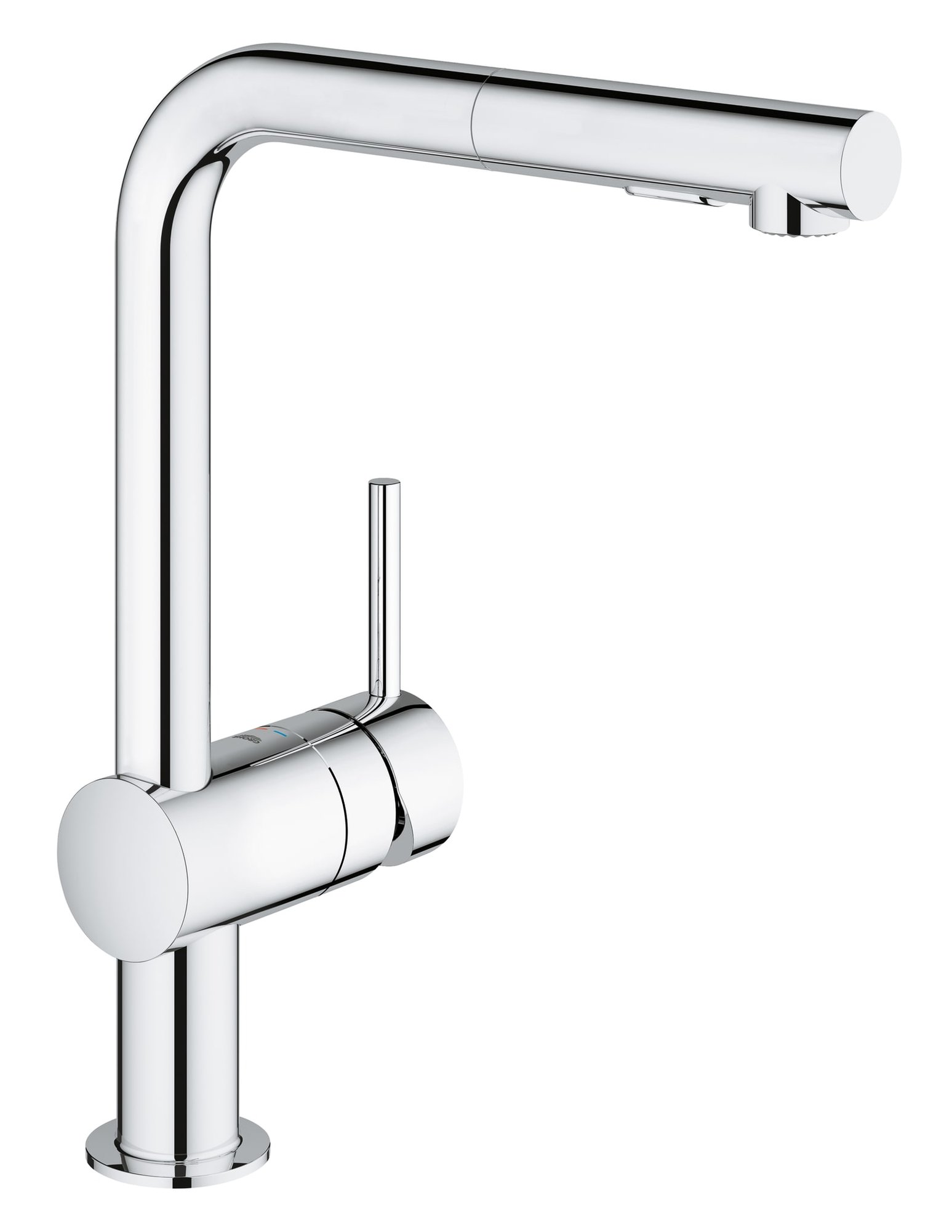 Grohe Minta, Keukenmengkraan, eengreeps, Dual Spray uittrekbaar, 328mm hoogte, 223mm voorsprong L-uitloop, draaibaar, chroom
