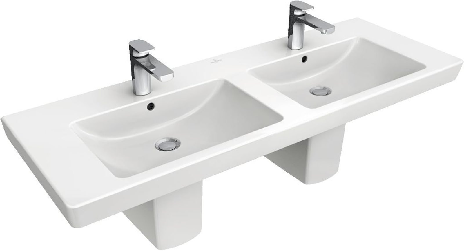 Villeroy & Boch, Subway 2 keramische wastafel, 1300x470mm, dubbel gecoat uittikbare kraangaten: links en rechts, wit