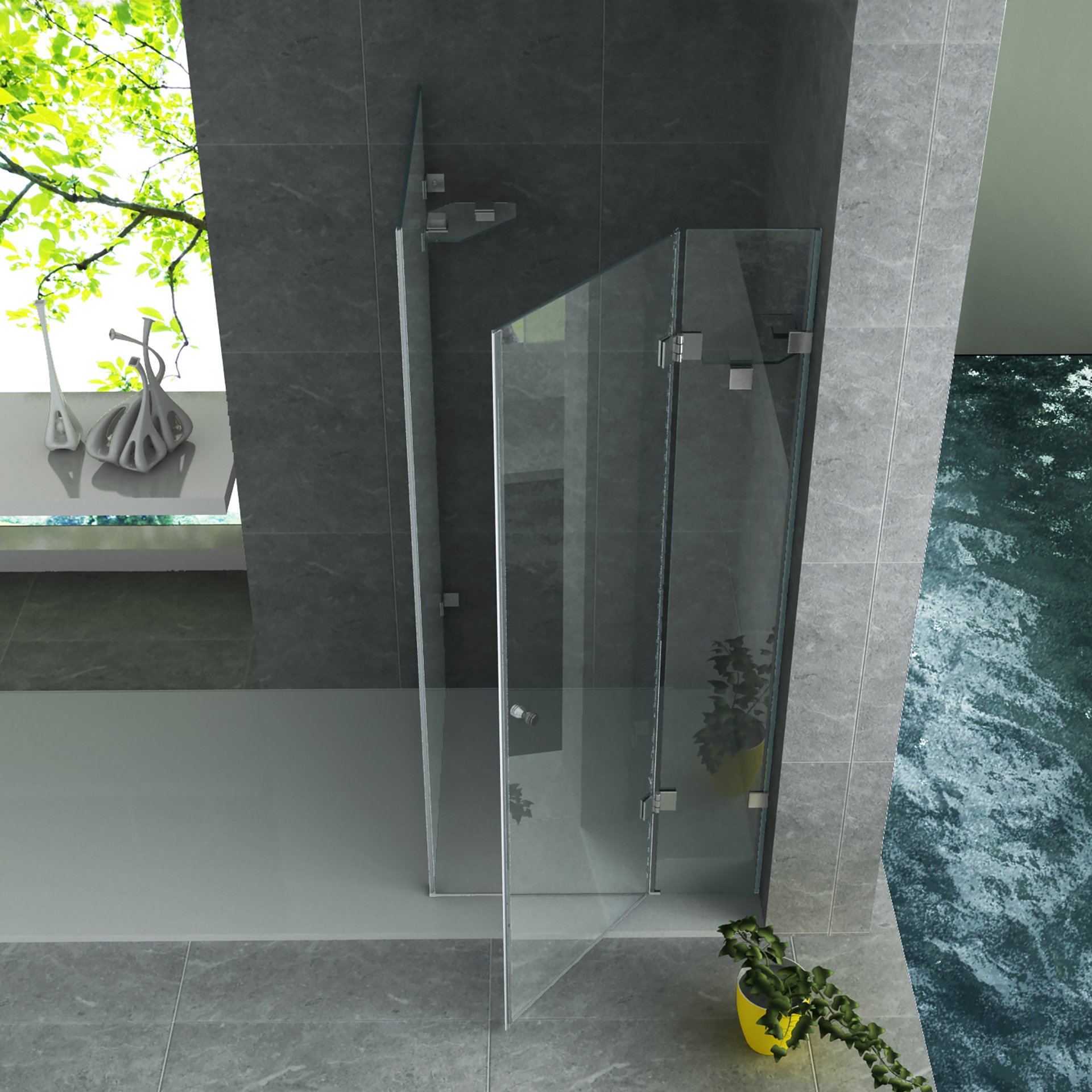 ALONI DOUCHECABINE - DRAAIDEUR, VAST WANDJE EN ZIJWAND - 900 X 900 X 1950MM - CHROOM - HELDER GLAS thumbnail 2