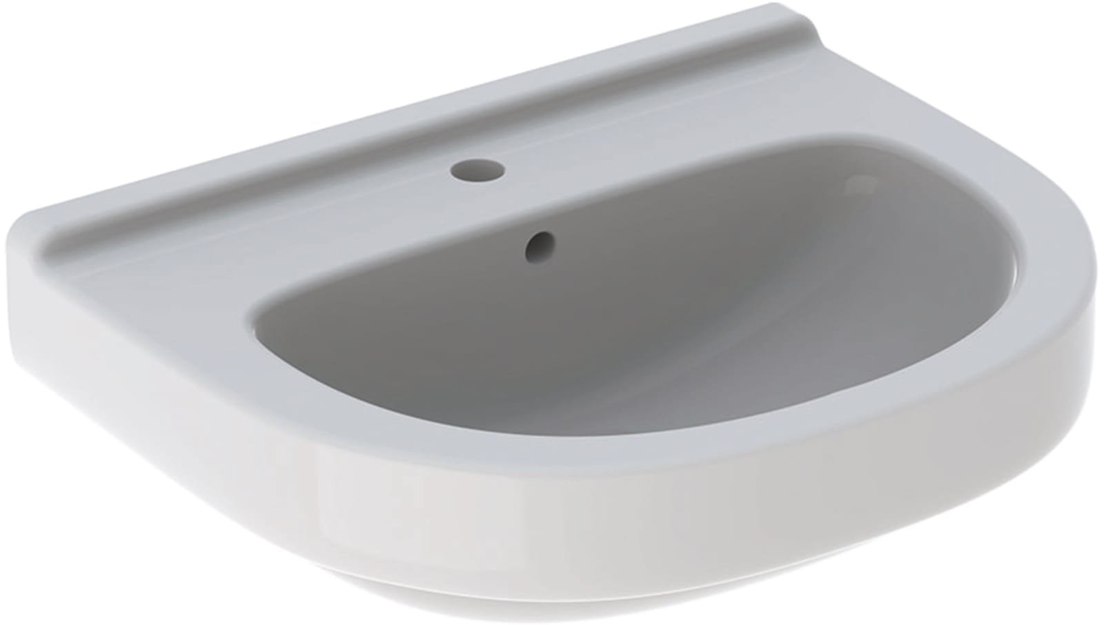 Geberit 300 Basic Arco, Wastafel, 1x waskom, kraangat midden, overloop, keramiek, 600 x 490 x 195mm (BxDxH), wit