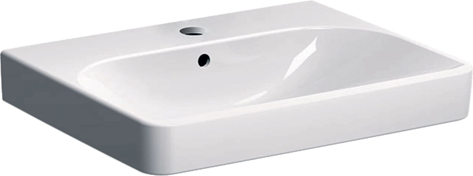 Geberit Smyle, Wastafel, vierkant, 1x waskom, kraangat midden, overloop, keramiek, 600 x 480 x 165mm (BxDxH), wit
