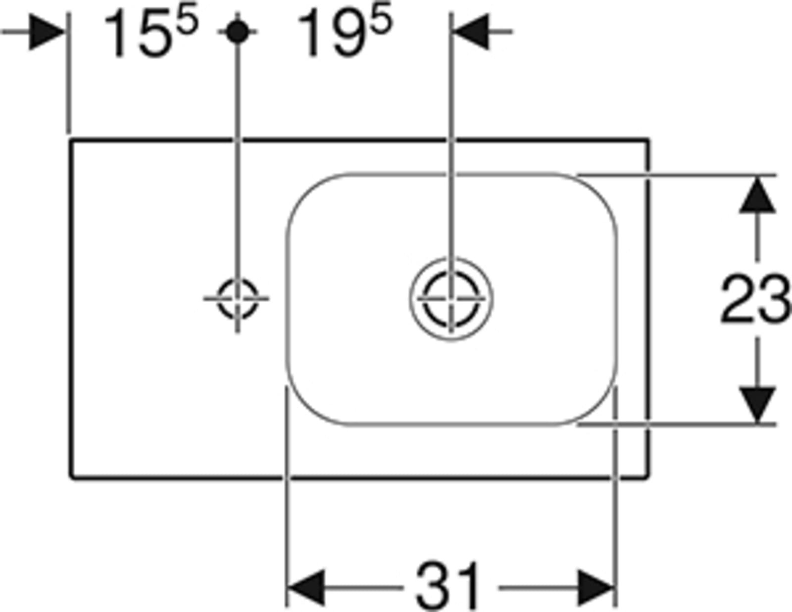 Geberit iCon Light fontein 53x31cm met kraangat en zonder overloop, aflegvlak links, wit