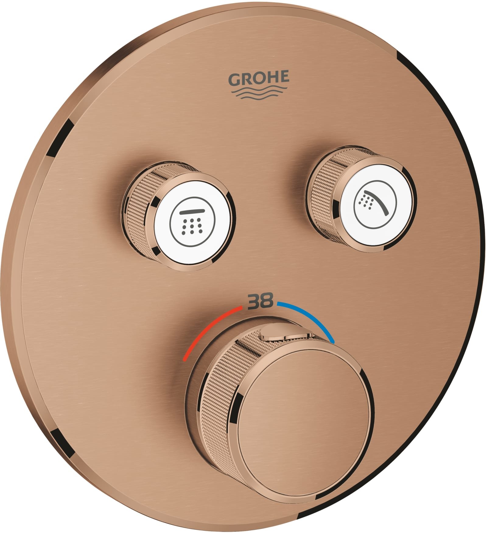 Grohe Grohtherm SmartControl, Opbouwdeel douchethermostaatkraan, rond, eengreeps, 1-gats, 2x uitgang omstel, warm sunset geborsteld