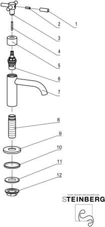 Steinberg 250 fonteinkraan met 90 keramisch binnenwerk flexibele aansluitslang 1/2 x 3/8, chroom