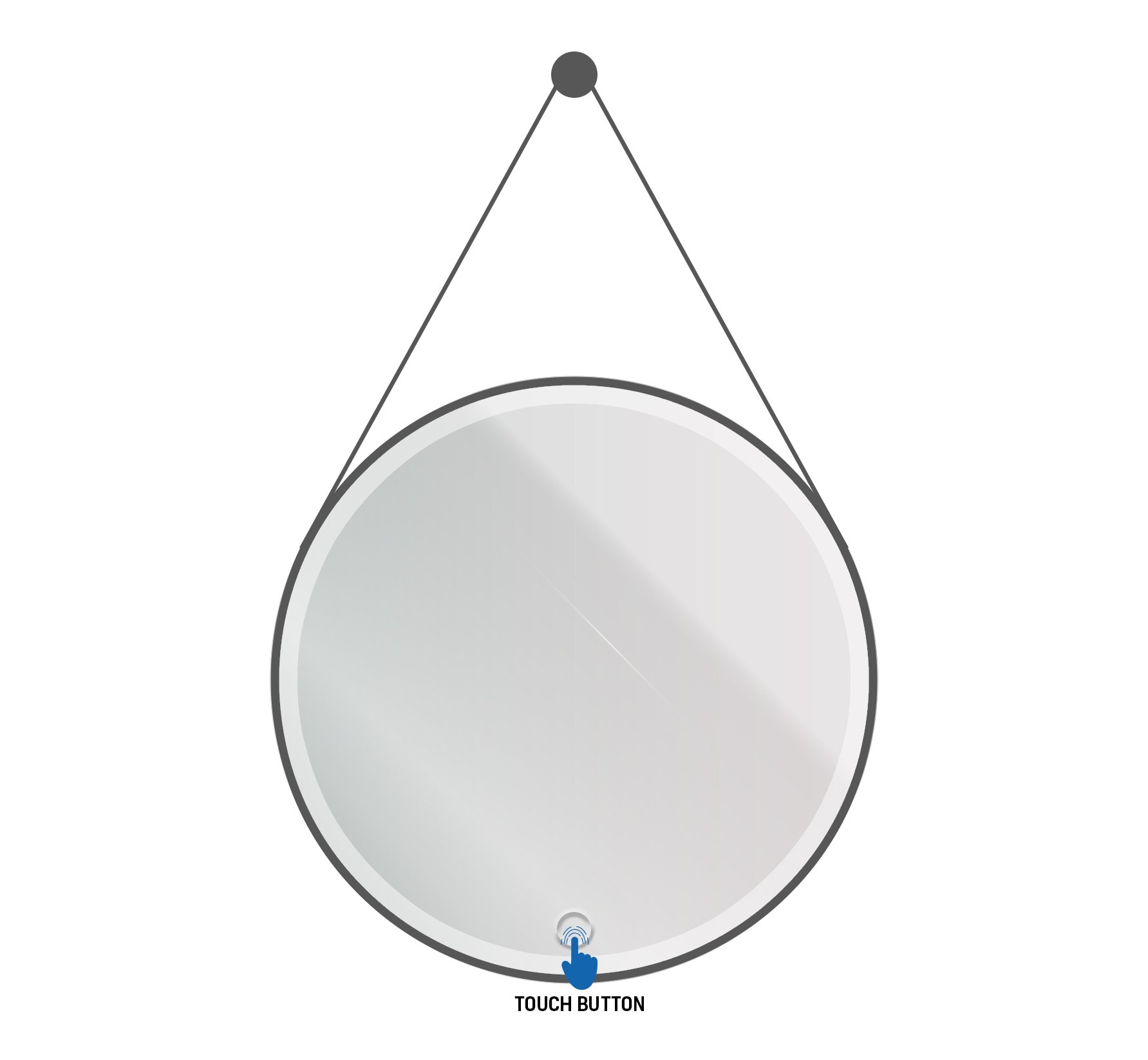 ALONI BELTIA SPIEGEL - MET LED VERLICHTING - ROND - MET LIJST - MET IMITATIE LEDEREN BAND EN HAAK - KLEURTEMPERATUUR LED 3500-6500K - 80CM - MAT ZWART
