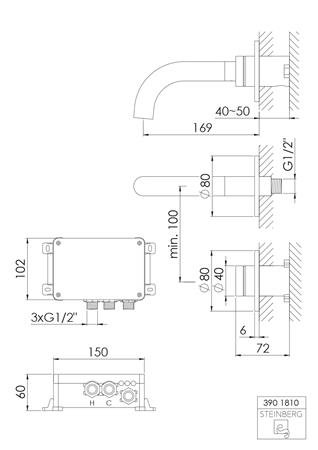 Steinberg serie 390 volledig elektronische wastafelmengkraan wandmontage 169 mm, chroom