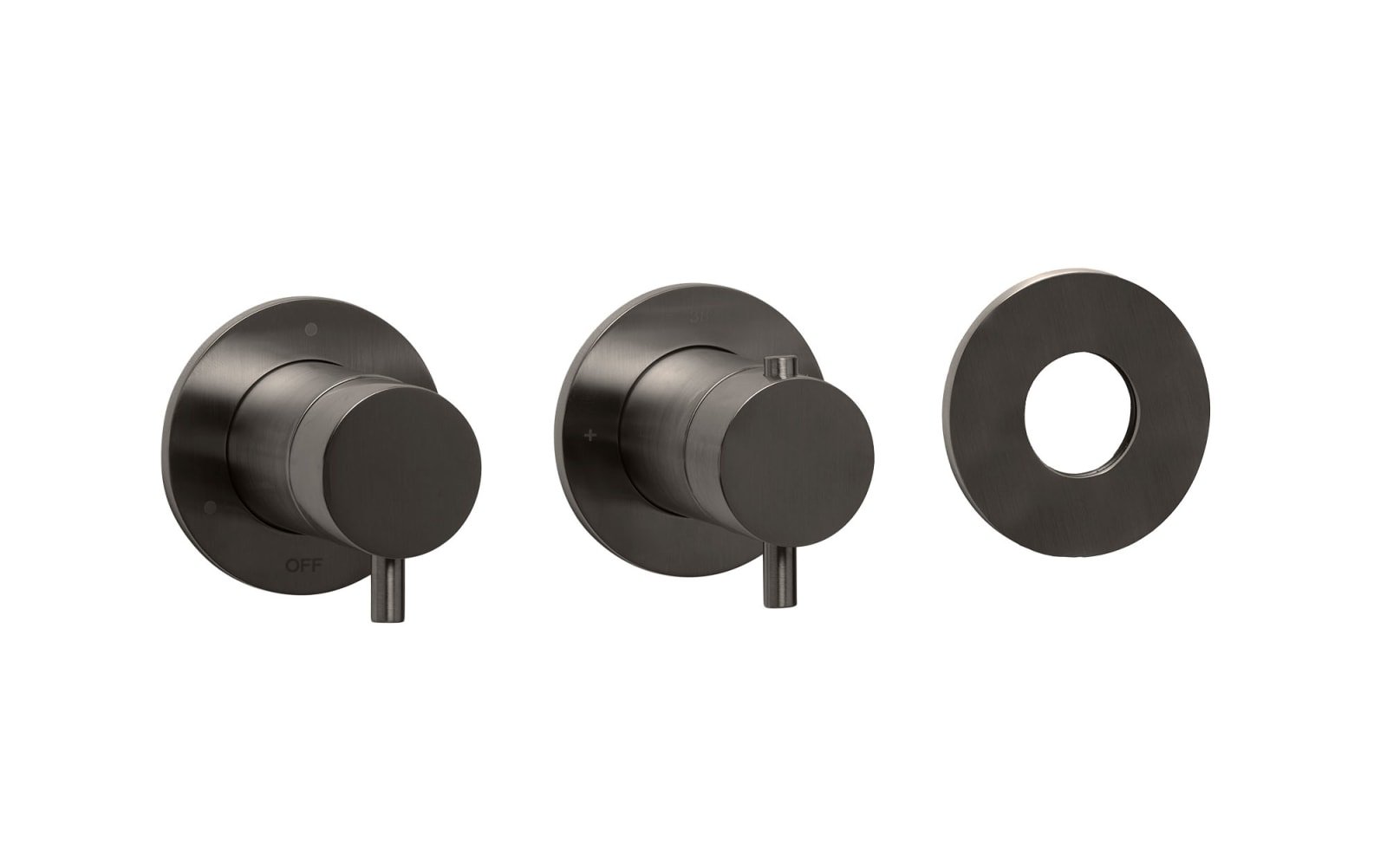 Blue Label Brondby inbouwthermostaat met 3-weg omstelling, inbouw + afbouwdeel, ronde rozetten, 1/2" aansluiting, gun metal