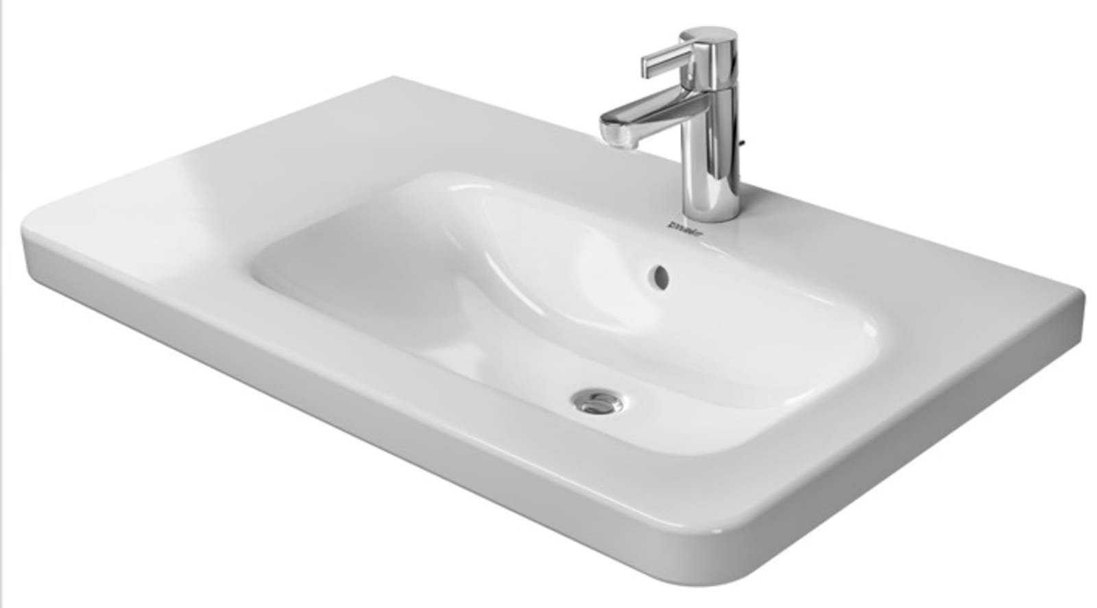 Duravit meubelwastafel 80cm asymmetrisch met overloop wastafel 80cm rechts onderzijde geglazuurd, 1 kraangat doorgestoken wit