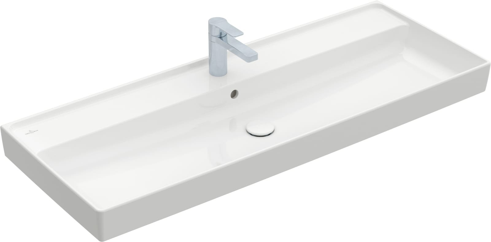 Villeroy & Boch, Collaro, Meubelwastafel, hoekig, 3-gats, doorgestoken, overloop, wand, 470 x 1200mm (DxB), steen wit keramiekplus