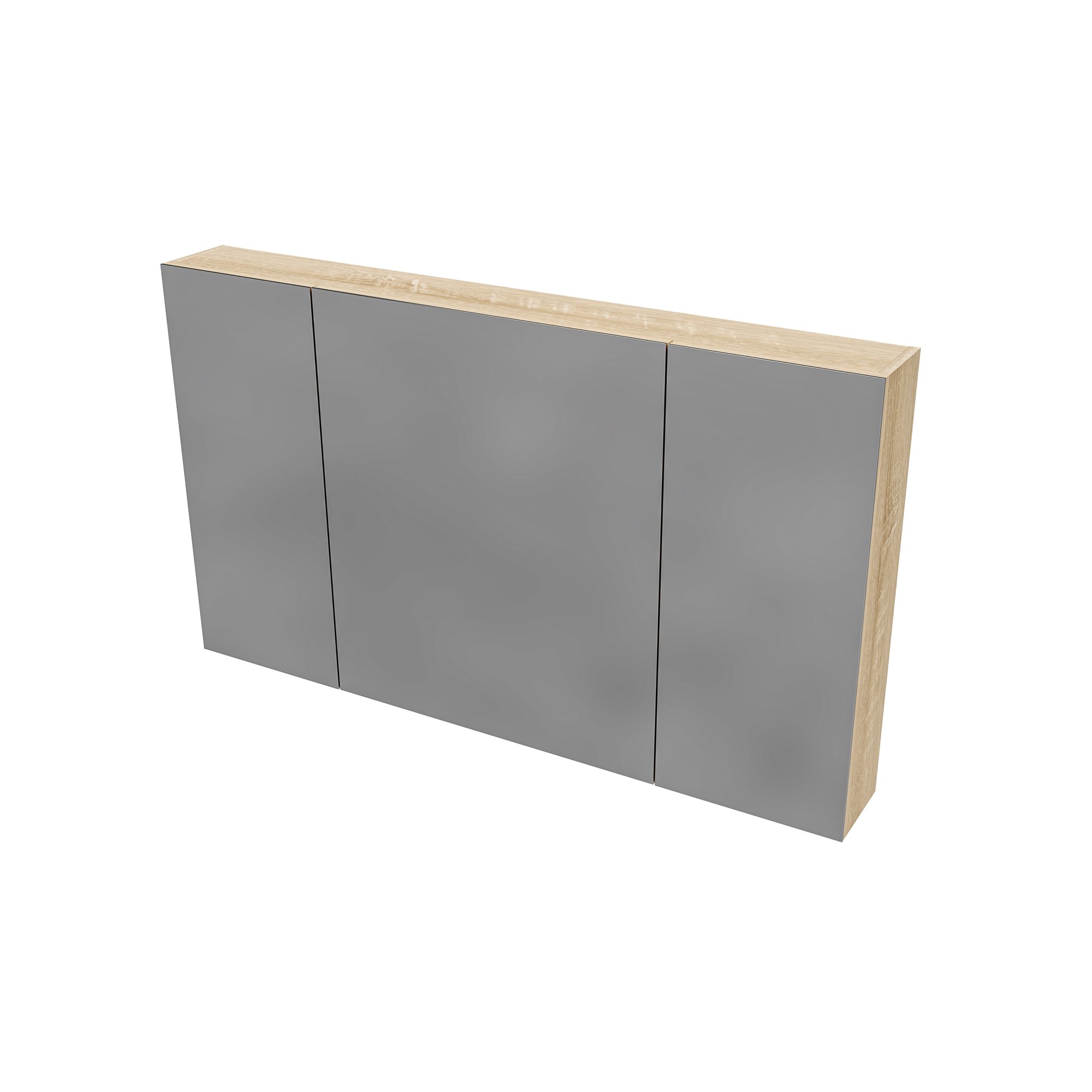 HAYAT SPIEGELKAST - 3 ASSYMETRISCHE, ENKELZIJDIGE SPIEGELDEUREN - 6 IN HOOGTE VERSTELBARE LEGPLANKEN - 120X70X15CM - EIK