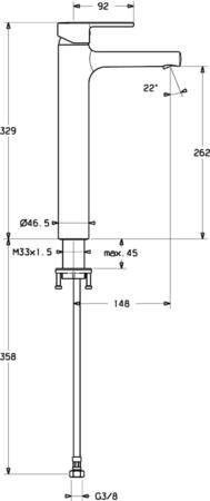 HansaRonda hoge wastafelmengkraan, met vaste uitloop, zonder waste, 3/8"flexibele aansluitslangen, sprong 148mm