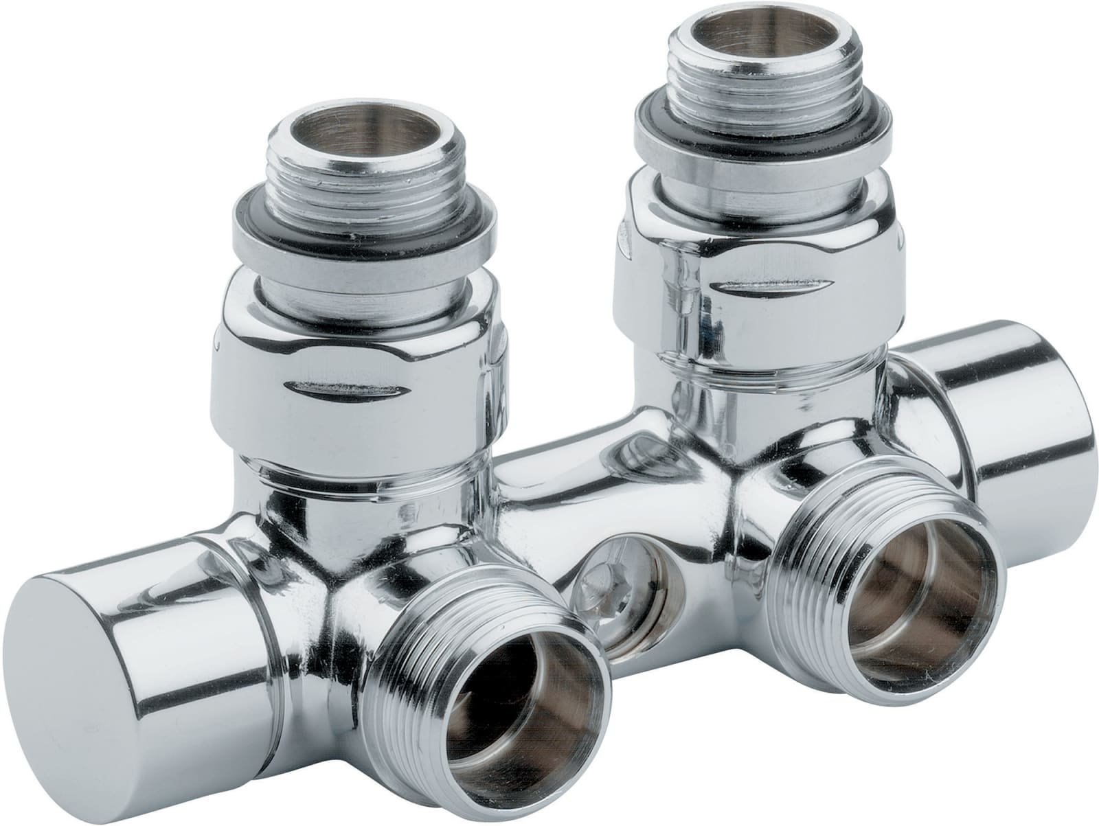 Vasco H-onderblok, haaks, messing, verchroomd, 1/2" buitendraad, 3/4" Euroconus, éénpijp, tweepijp, hartafstand 50mm