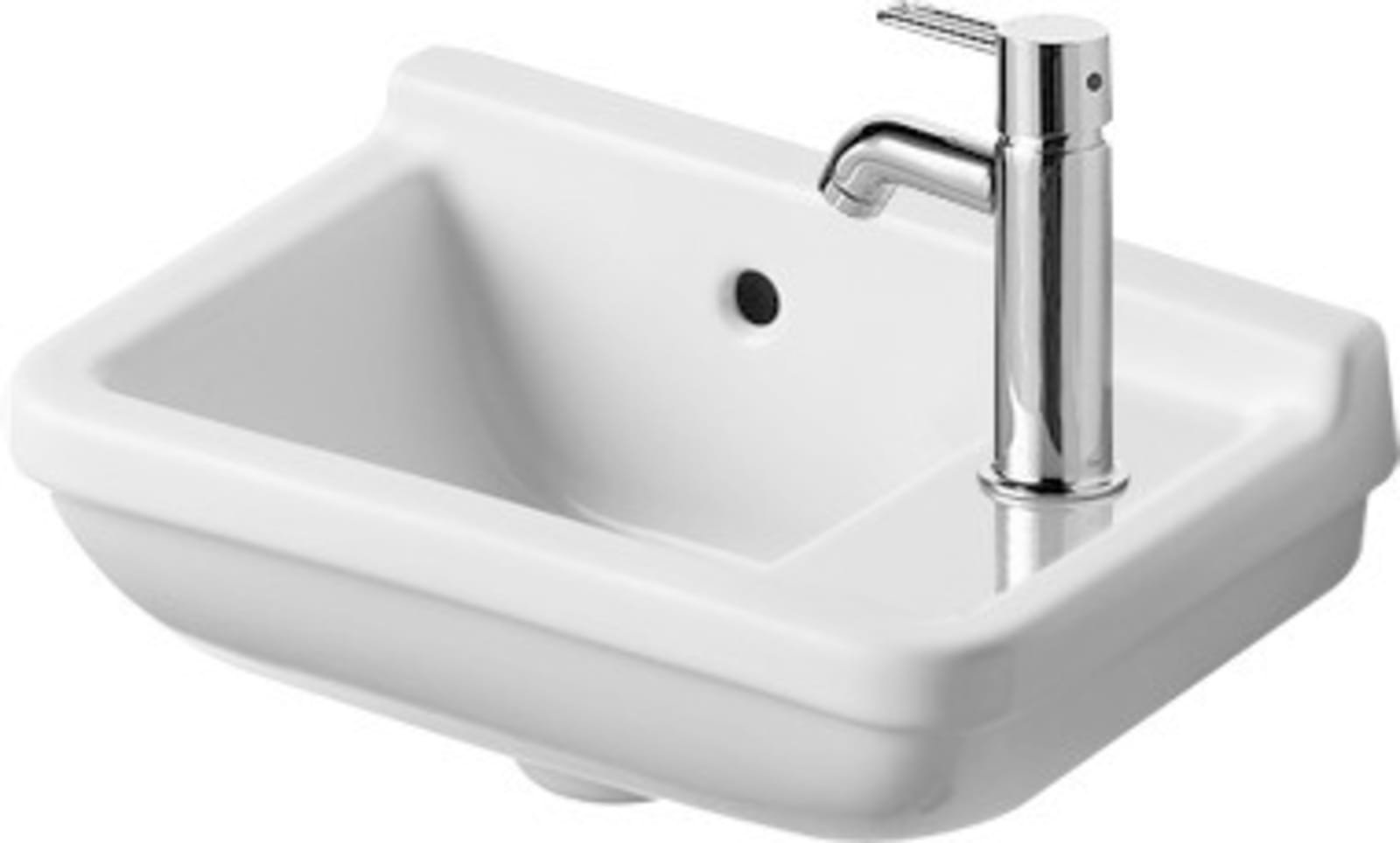 Duravit Starck 3 Fonteintje 400 mm Wit Hoogglans, kraanvlak, aantal kraangaten per wasplaats: 1, overloop – 0751400000