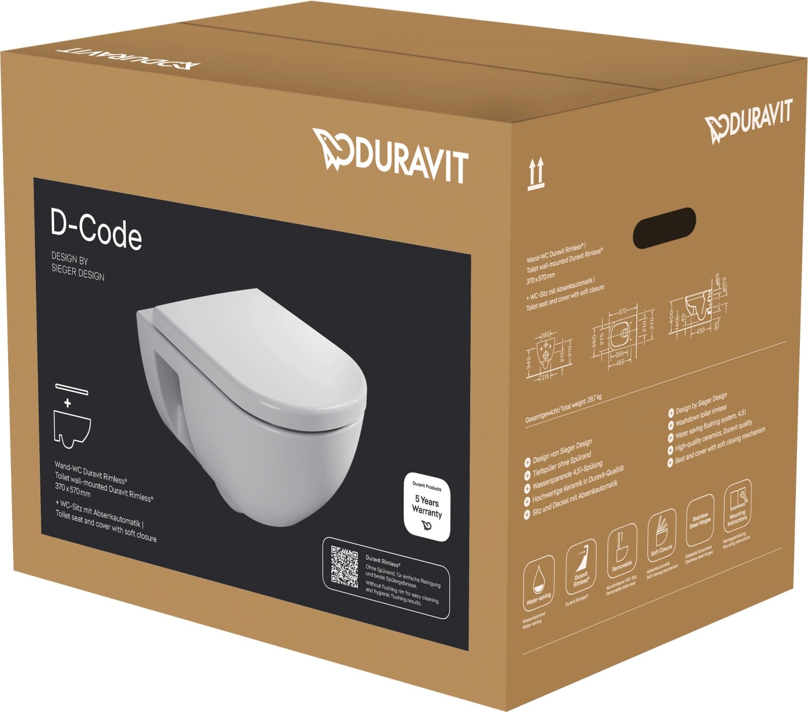 Duravit D-Code WC-pack hangend Wit Hoogglans – 45140900A1