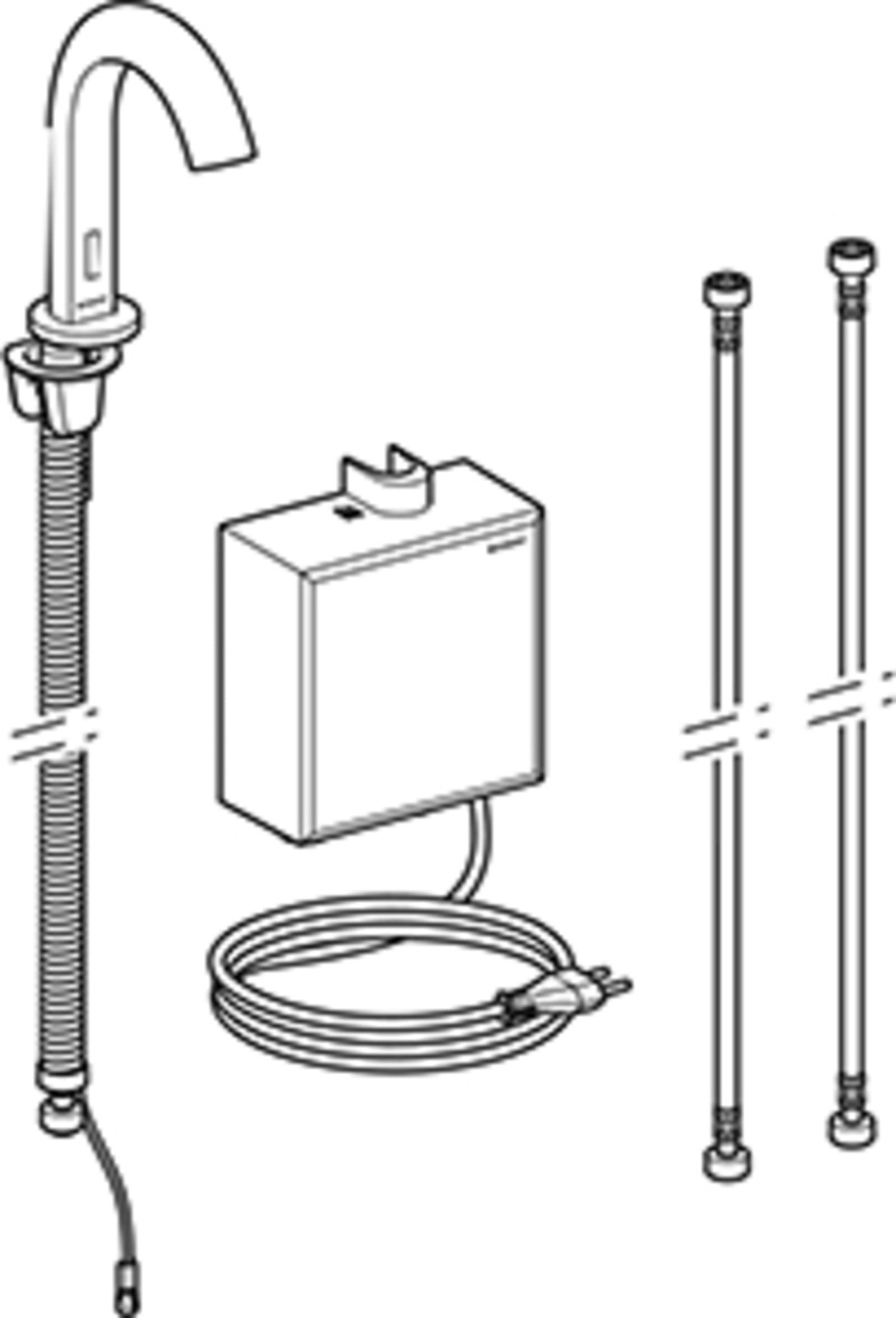Geberit Piave wastafelmengkraan, netv.,opb.-functiebox: rvs look/geb.