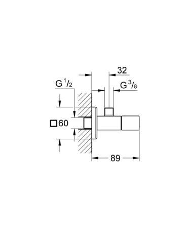 Grohe Universal Cube stopkraan, haaks, handgreep, bovendeel niet keramisch, handgreep, 1/2", buitendraad, messing, chroom-look glans