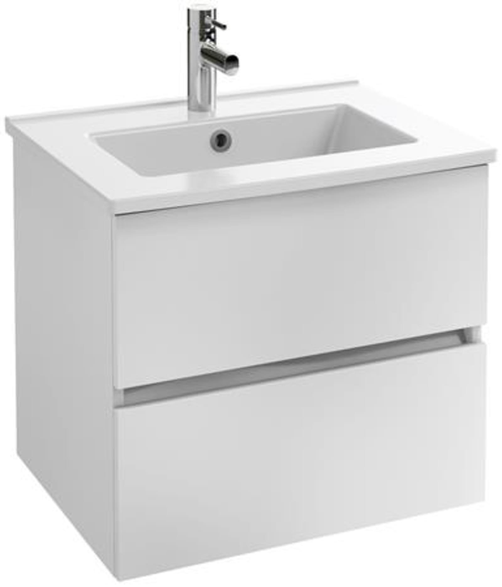 Solar Tolbiac onderbouwmeubel 60 cm 2 laden in melamine hoogglans wit Exclusief wastafel en kraan