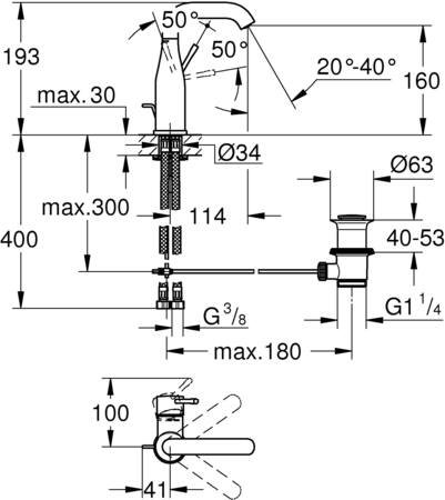 Grohe Essence New, Wastafelmengkraan, M-size, trekwaste, eengreeps, 1-gats, 174mm hoogte, 116mm uitloop, draaibaar, supersteel thumbnail 4
