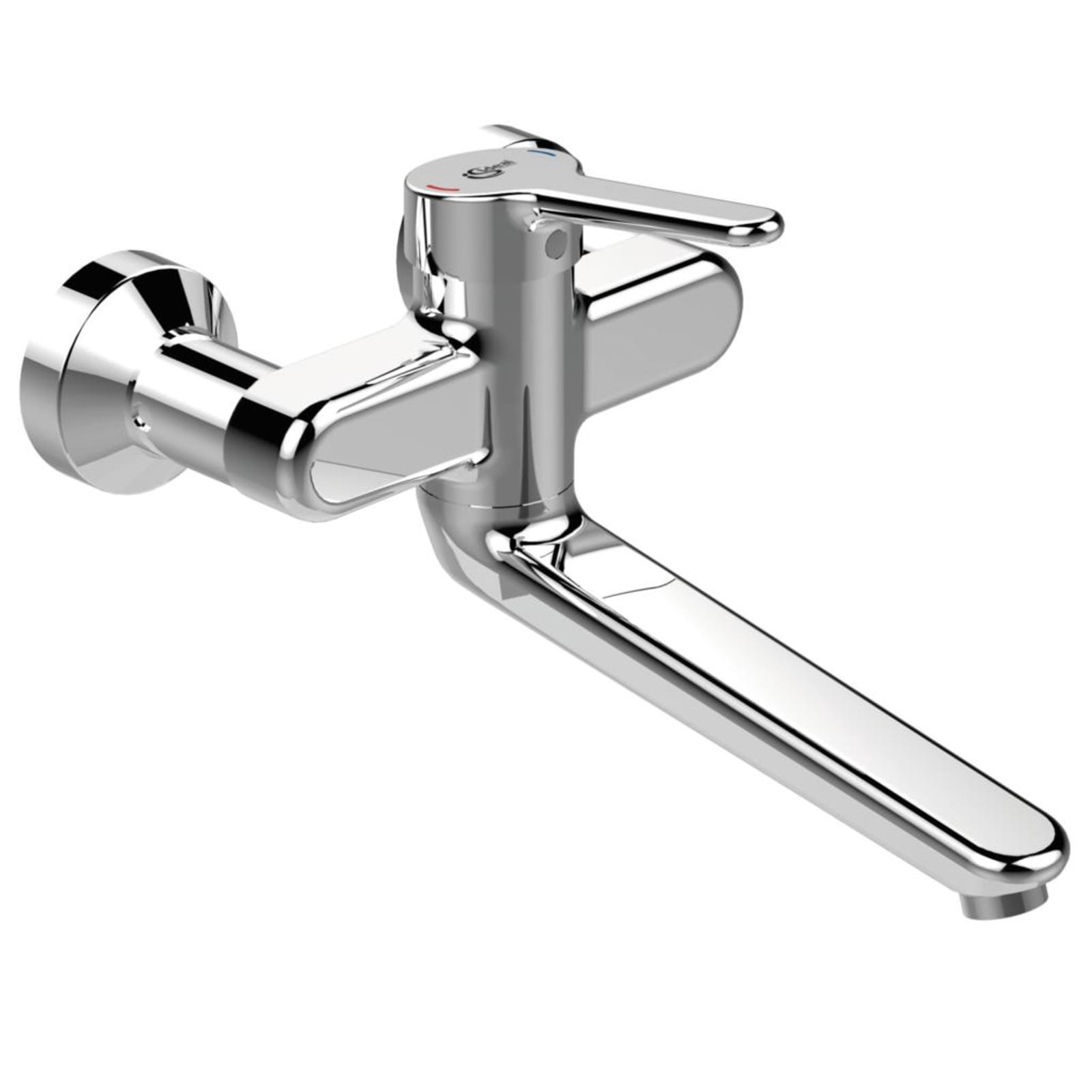 Ideal Standard Ceraplus 2, Wastafelmengkraan, wand, eengreeps, 2-gats, 200mm voorsprong uitloop, met koppelingen, draaibaar, chroom (1200384925)