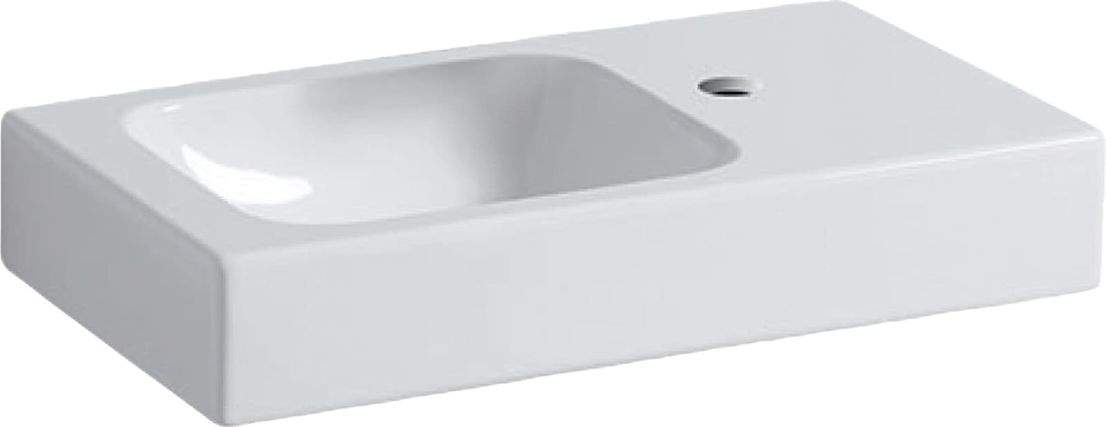 Geberit iCon, Fontein, 1x waskom, kraangat rechts, afleg rechts, keramiek, 530 x 310 x 135mm (BxDxH), wit