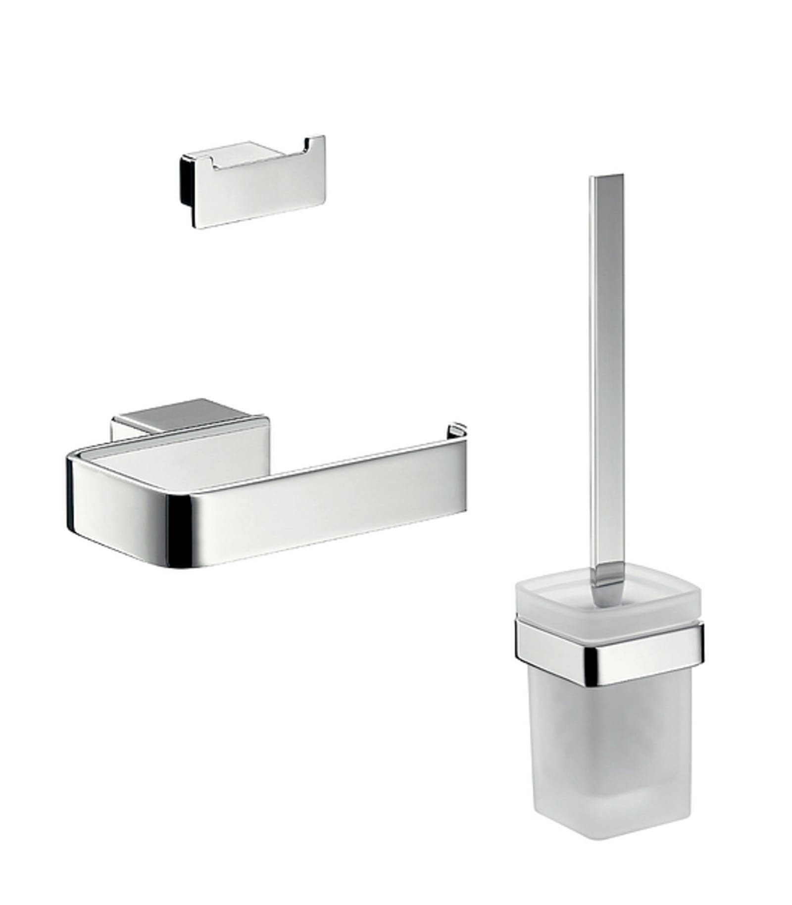 Emco Loft toiletset, toiletrolhouder zonder klep, toiletborstelgarnituur en haak, chroom
