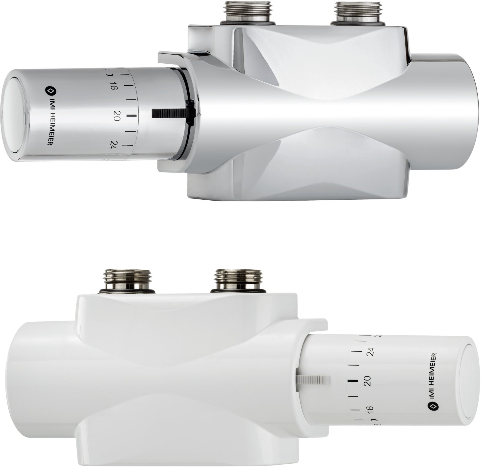 Heimeier Multilux, H-onderblok, recht, haaks, 1/2" buitendraad, 3/4" Euroconus, tweepijp, hartafstand 50mm, wit