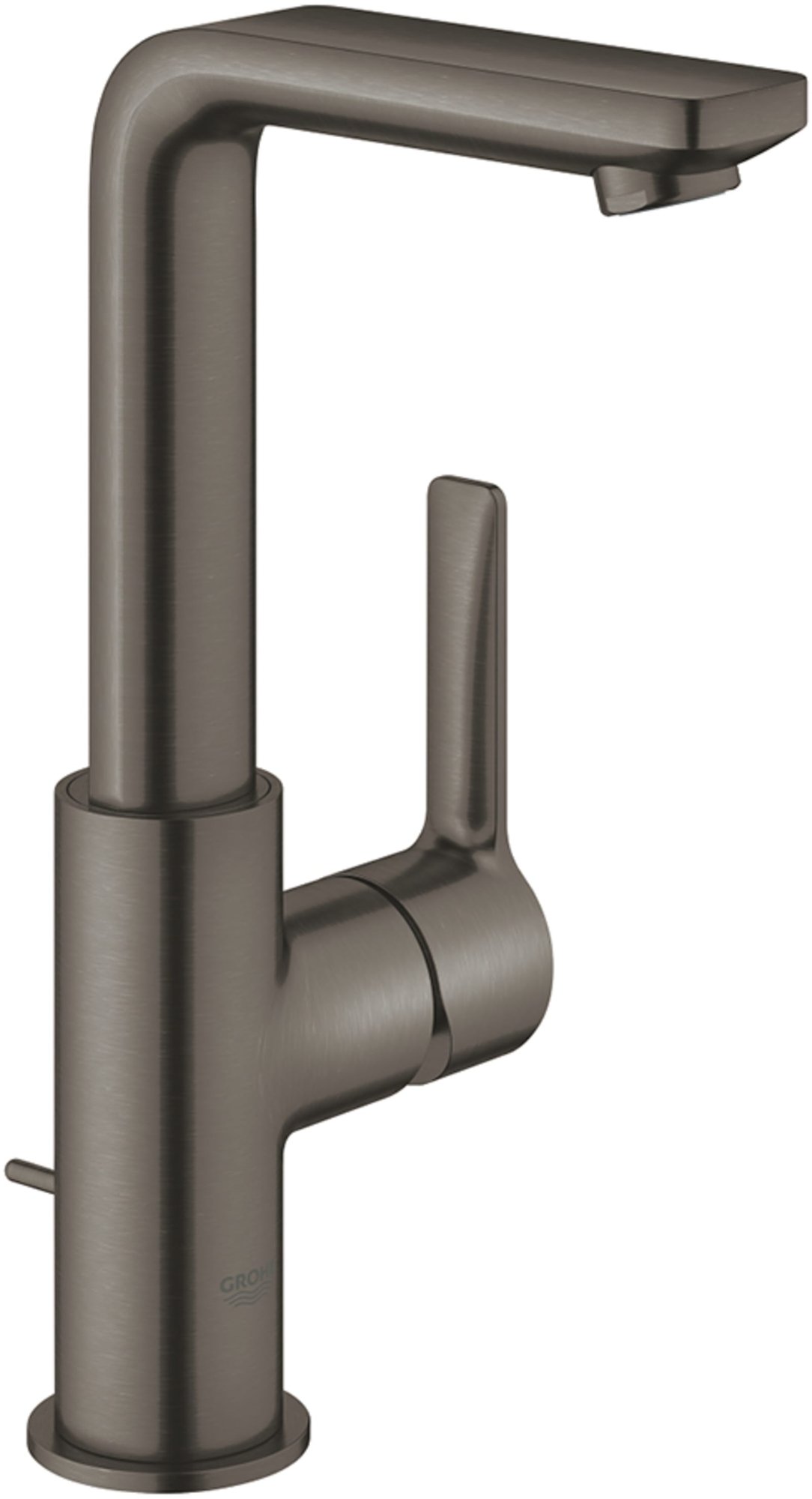 Grohe Lineare New Wastafelmengkraan L-size, trekwaste, eengreeps, 1-gats, 252mm hoogte, 113mm uitloop, hard graphite geborsteld