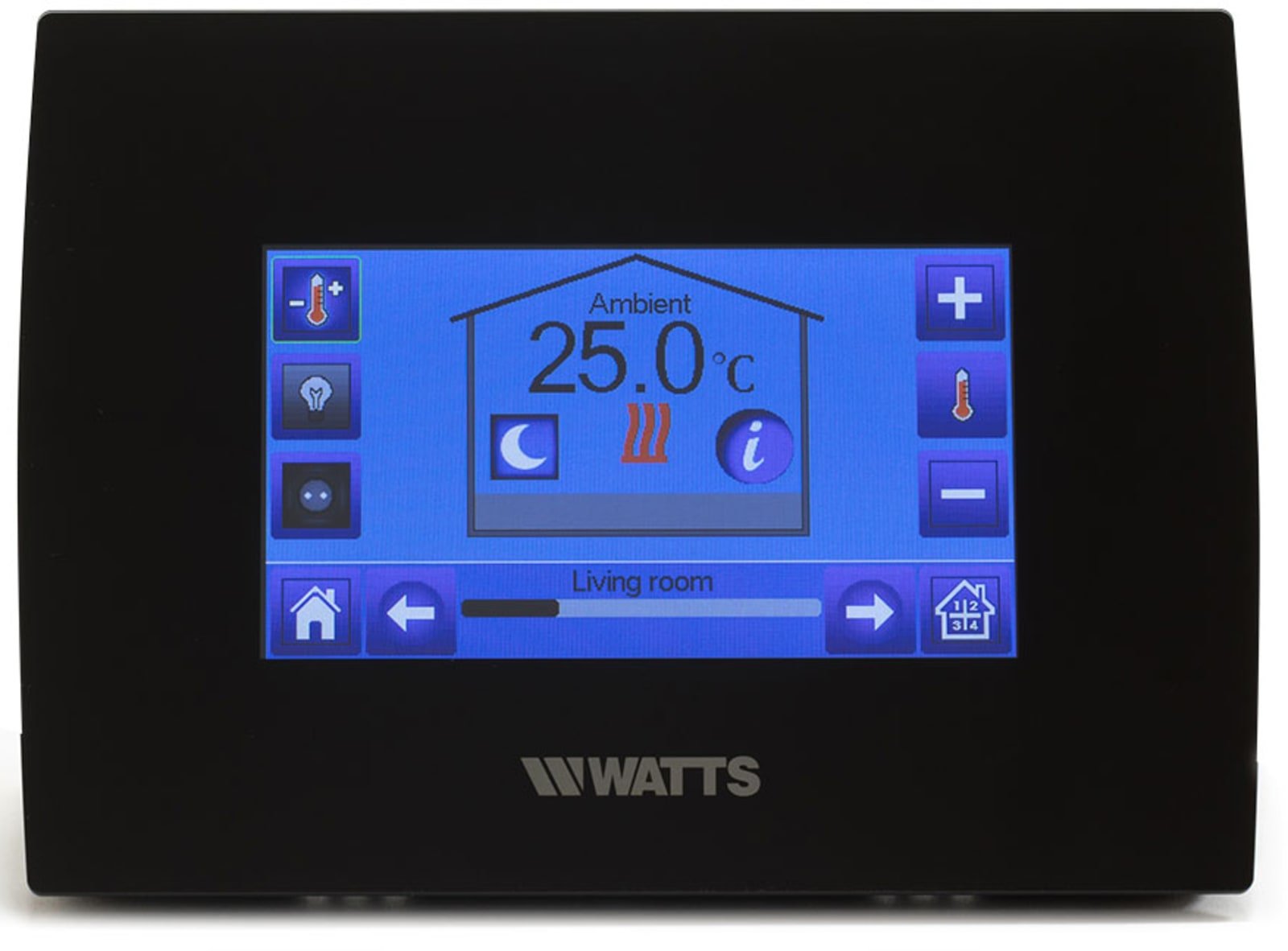 Watts Vision Centrale Touch screen Glas Zwart, Individuele tijd programmering voor elke kamer, RF frequentie 868 MHz. Wifi