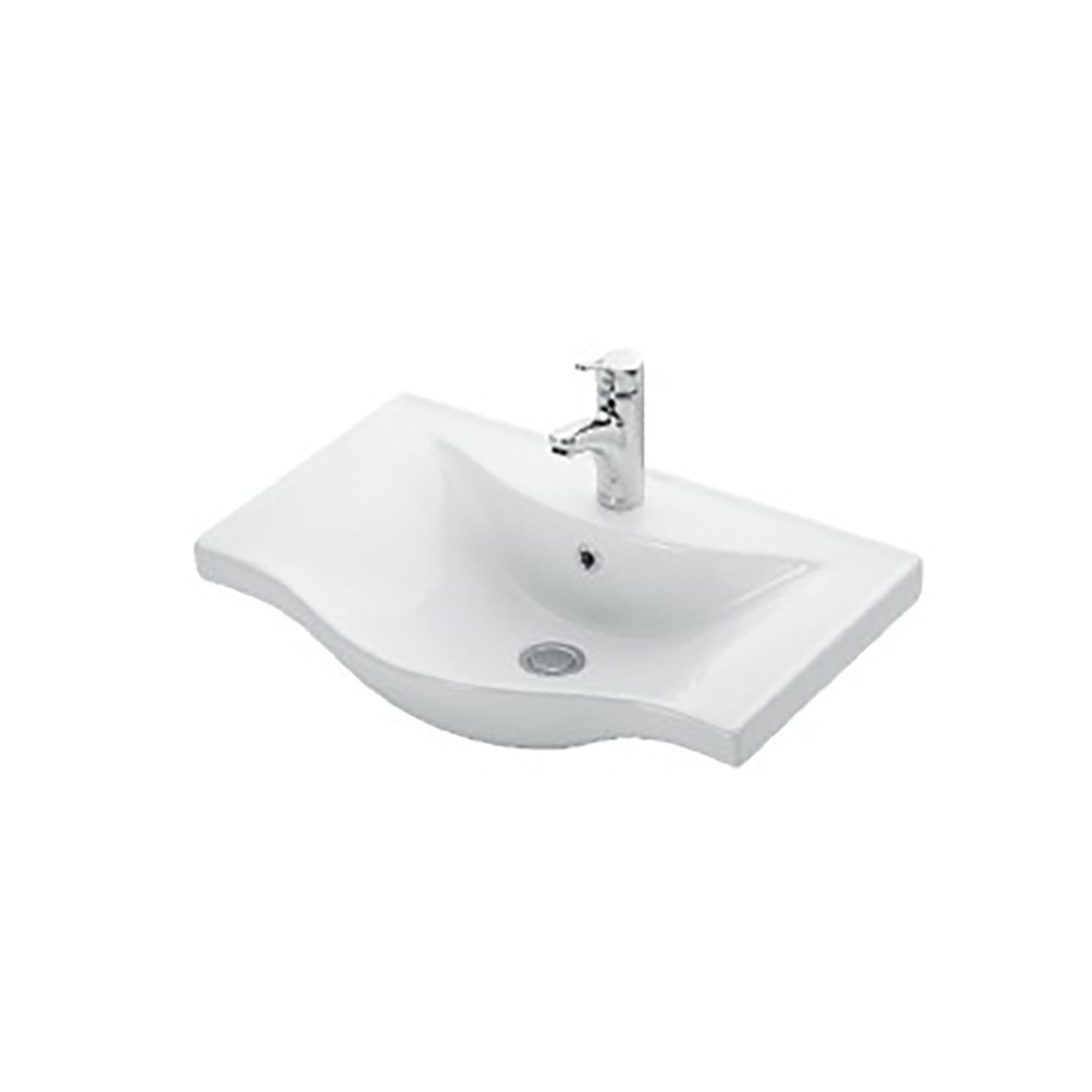 ALECO WASTAFEL - 1 WASBAK - MET OVERLOOP - 1 KRAANGAT - KERAMIEK - 65X4X45,5 CM - GLANZEND WIT