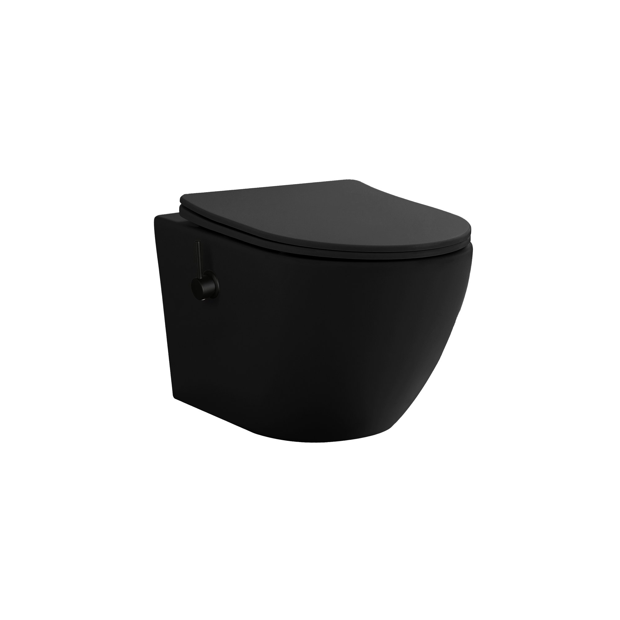 ALONI PRO HANGTOILET MET BIDET - 360° FLUSH - RANDLOOS - MET BIDETKRAAN KOUD EN WARM WATER - MET ZITTING - 52,5CM - MAT ZWART