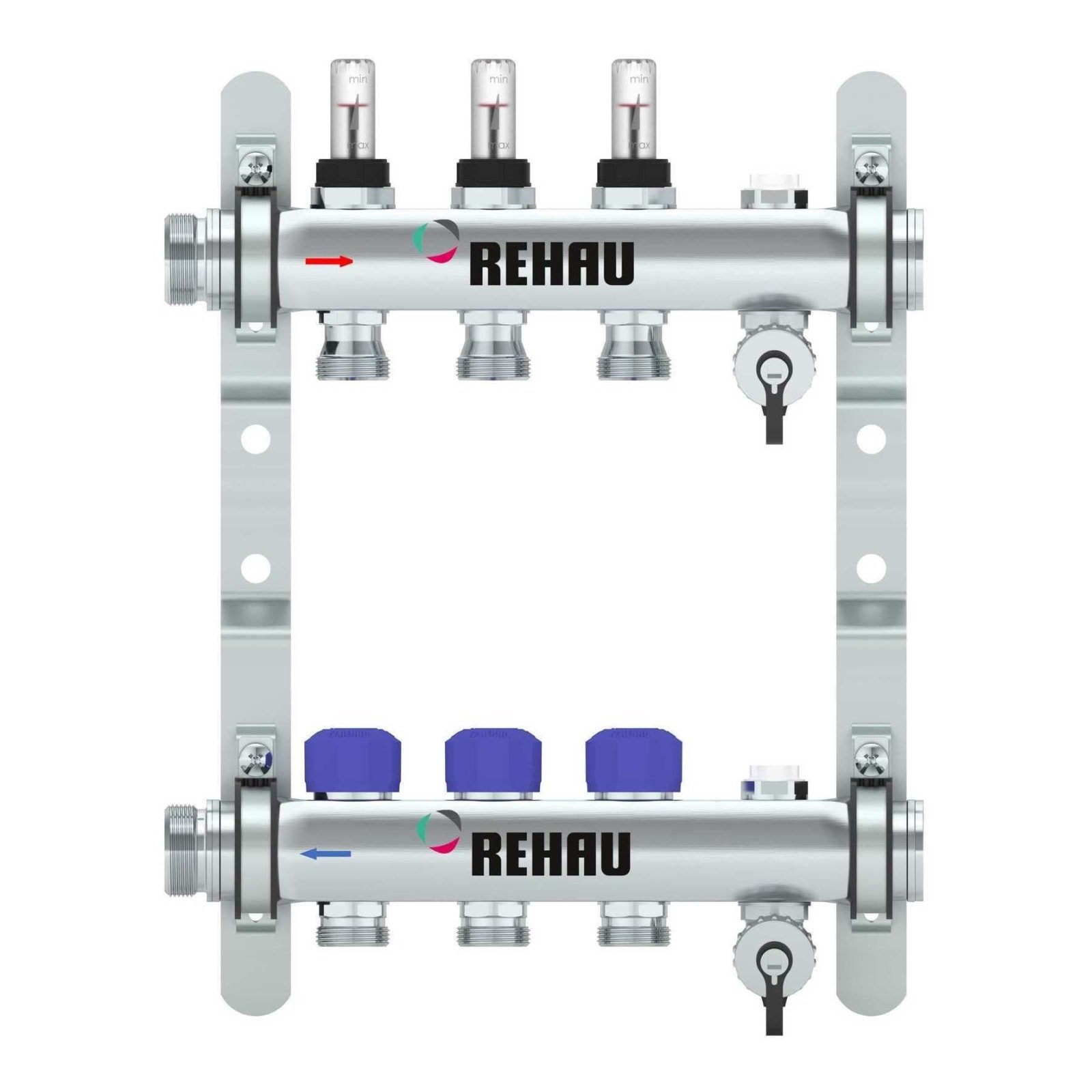 REHAU Verdeler HKV-D Easyflow RVS 3 groeps, met flow indicator min/max