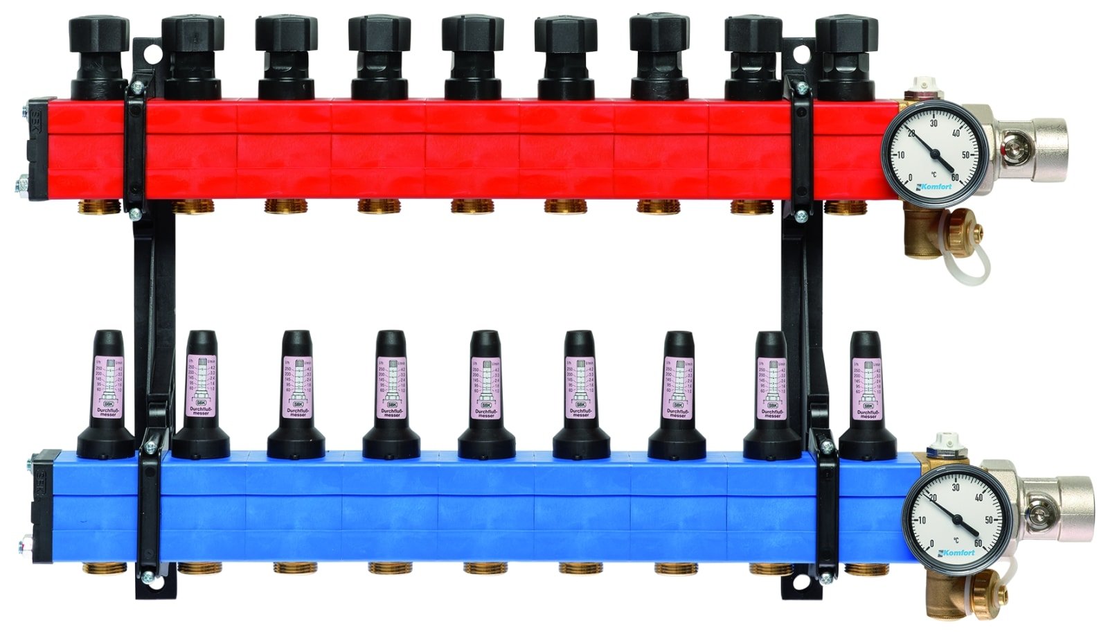 Nathan Komfort SBK 4100 vloerverwarming verdeler, kunststof: 355x610x120mm, 3/4", 9 groepen (zonder pomp, debiet 60 - 250 l/h)