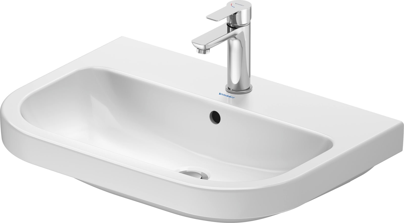Duravit D-Code Wastafel 650 mm Wit Hoogglans, kraanvlak, aantal kraangaten per wasplaats: 1, overloop – 23986500002