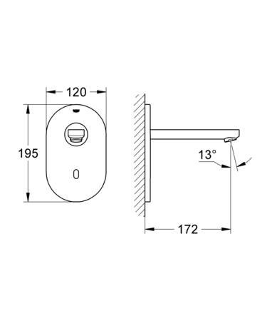 Grohe Eurosmart Cosmopolitan electronische wandkraan zonder menging, chroom