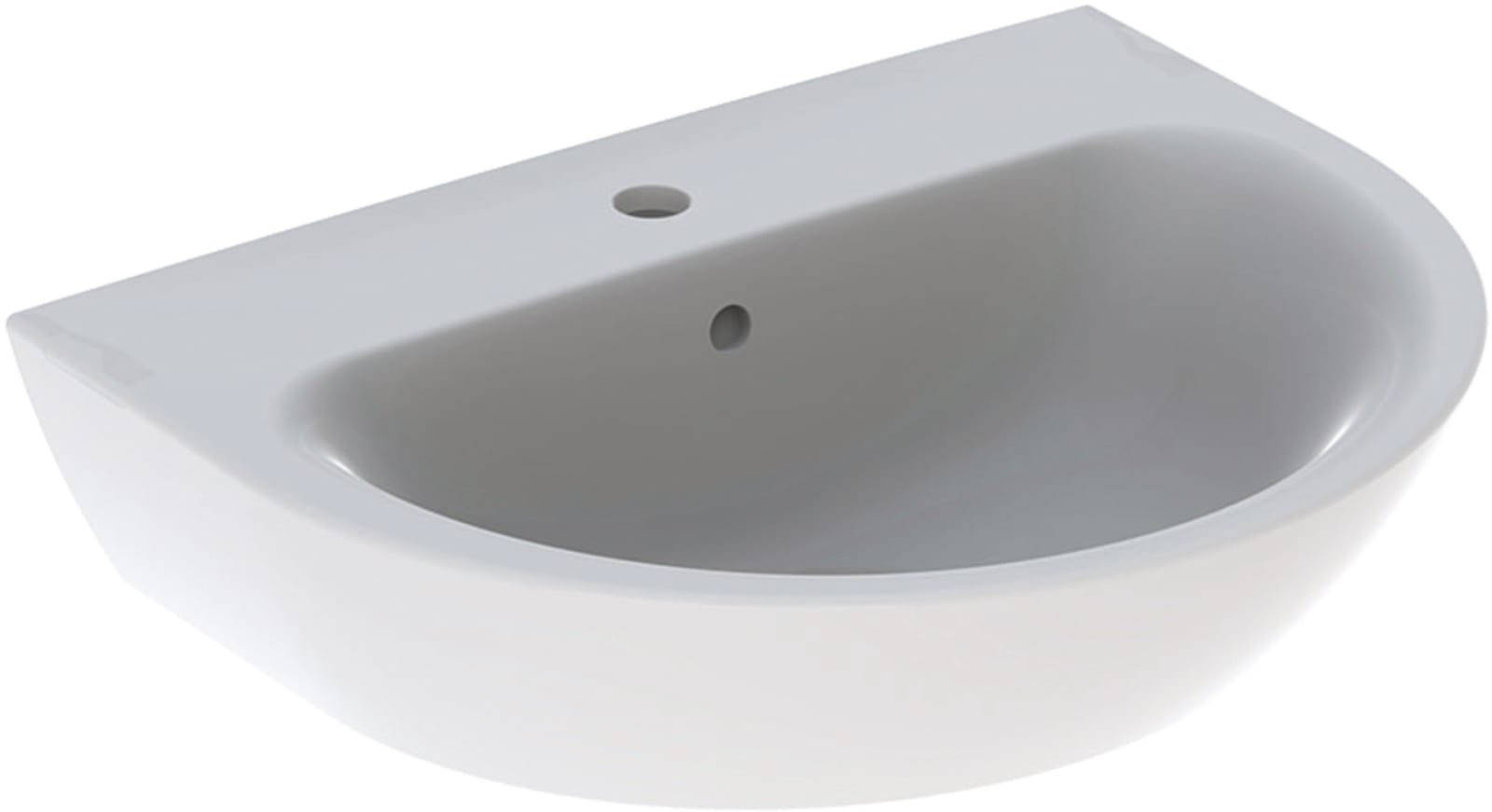Geberit Renova, Wastafel, rond, 1x waskom, kraangat midden, overloop, keramiek, vuilafstotend, 600 x 450 x 190mm (BxDxH), wit