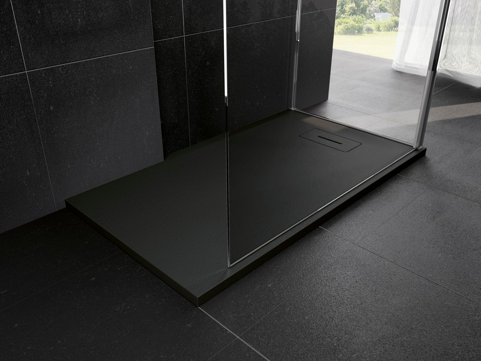 Novellini Novosolid, Douchebak, rechthoekig, 90mm afvoer, composiet, 1700 x 800mm (LxB), 35mm bak zwart