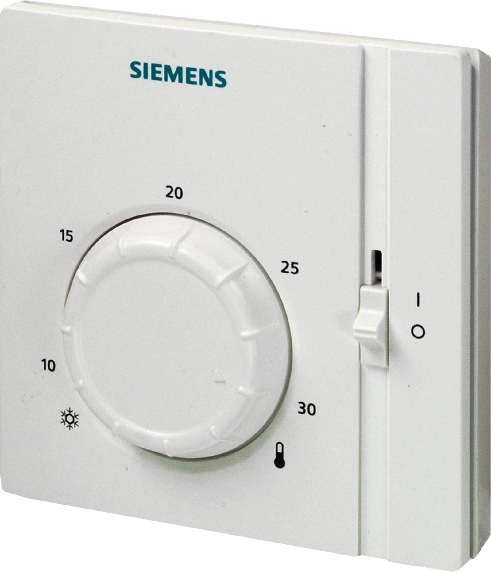 Siemens ruimtethermostaat. Als RAA21, echter met Aan-, Uitschakelaar. Cont. regelbaar van 8 - 30 C.