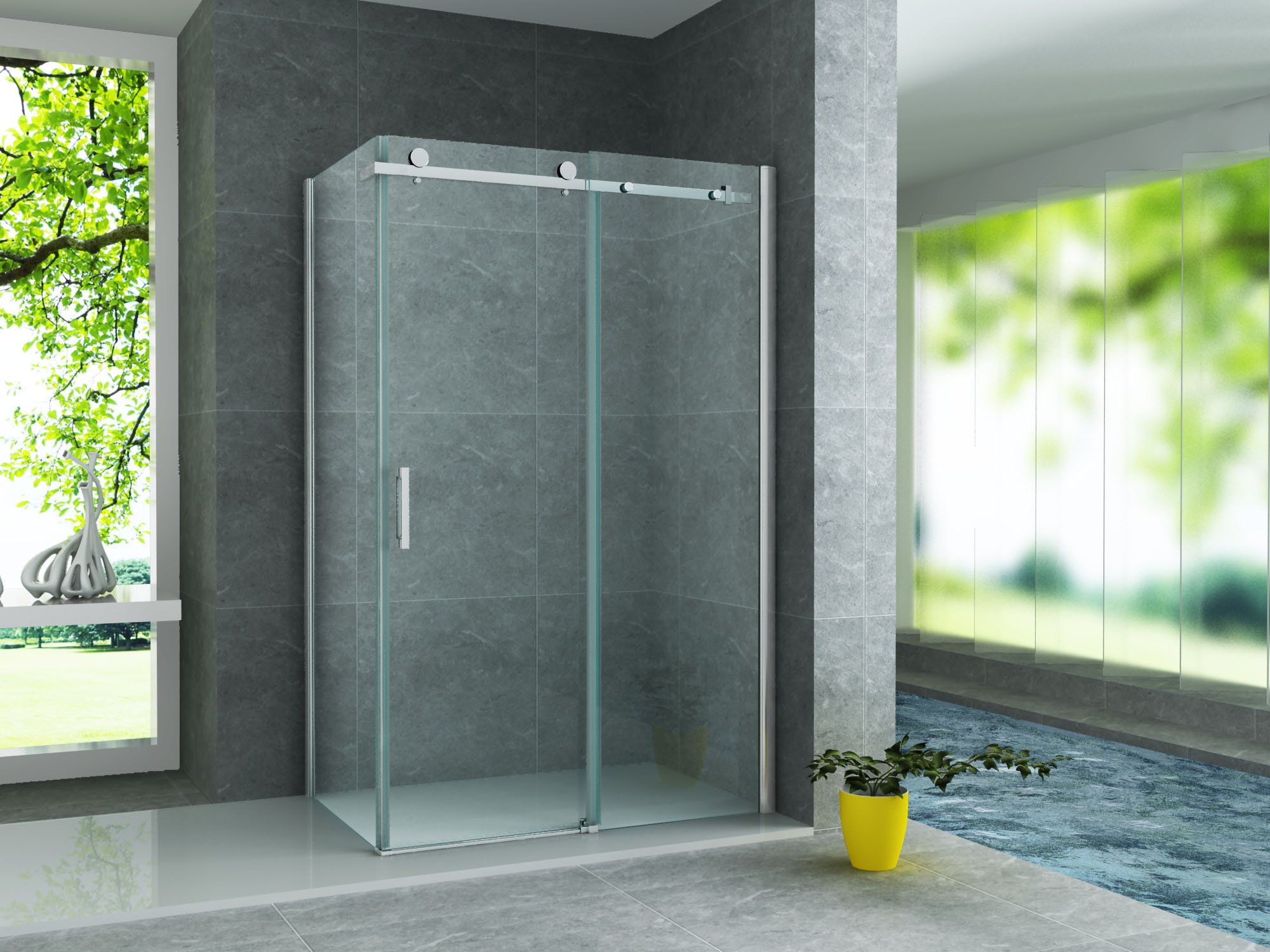 ALONI DOUCHECABINE - SCHUIFDEUR EN ZIJWAND - 900 X 1400 X1950 MM - CHROOM - HELDER GLAS