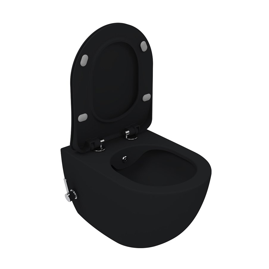 CREAVIT FREE HANGTOILET MET BIDET - RANDLOOS - MET BIDETKRAAN KOUD EN WARM WATER - ZONDER ZITTING - MAT HOUTSKOOL ZWART thumbnail 4