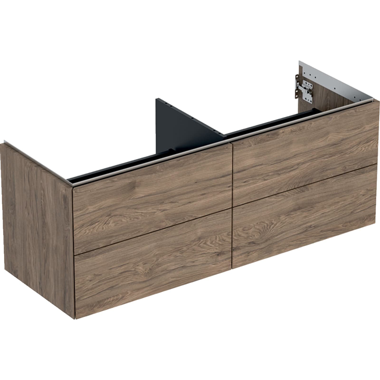 Geberit ONE wastafel onderkast vier laden 135cm noten hickory